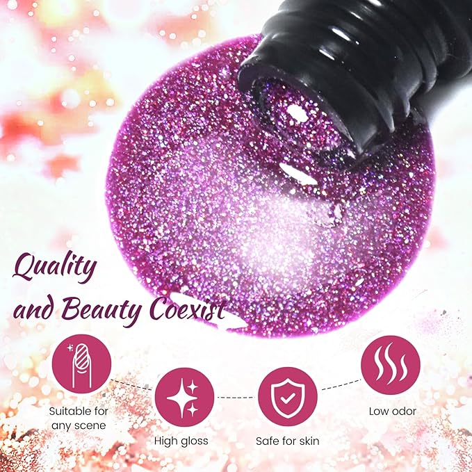 JODSONE 23 Bottles of Glitter Colorful and Elegant Gel Polish kit with 3 Bottles of Matte and Glossy Top Coat Base Coat Gel Nail Set-Velvo Beauty