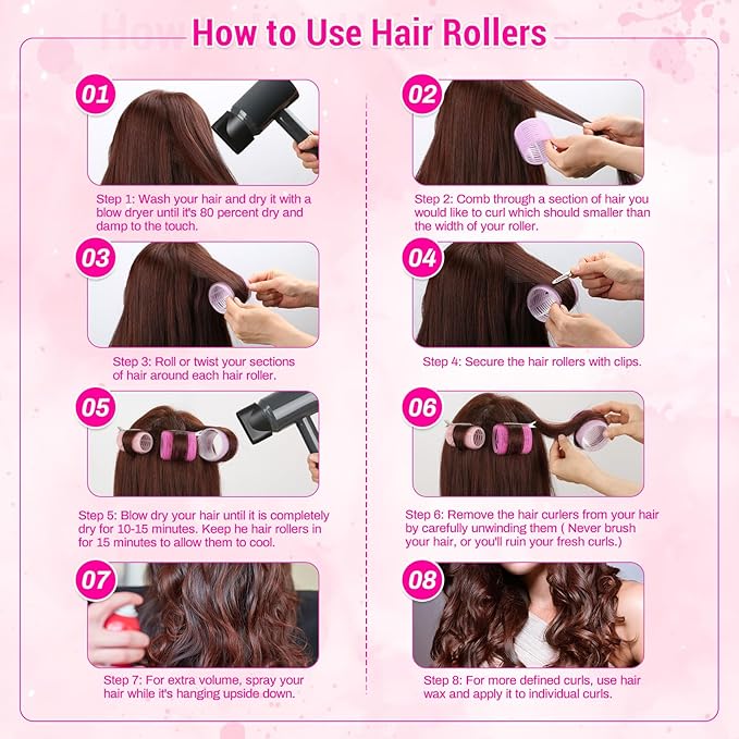 Acejoz Hair Rollers Set for Blowout Look, 38 Pcs Self Grip Hair Rollers with 4 Sizes, 12 Pcs Hair Clips, Comb, Storage Bag for Long, Medium, Short, Thick Hair Volume (Multicolor)-Velvo Beauty