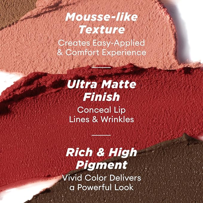 ITY Velvet Matte Finish Lip Stain-Mousse Textured Lip Clay, Red Shade, Conceals Lip Lines, Rich Pigment Lip Tint Lipsticks, 0.14 oz (4g) in Ruby-Velvo Beauty