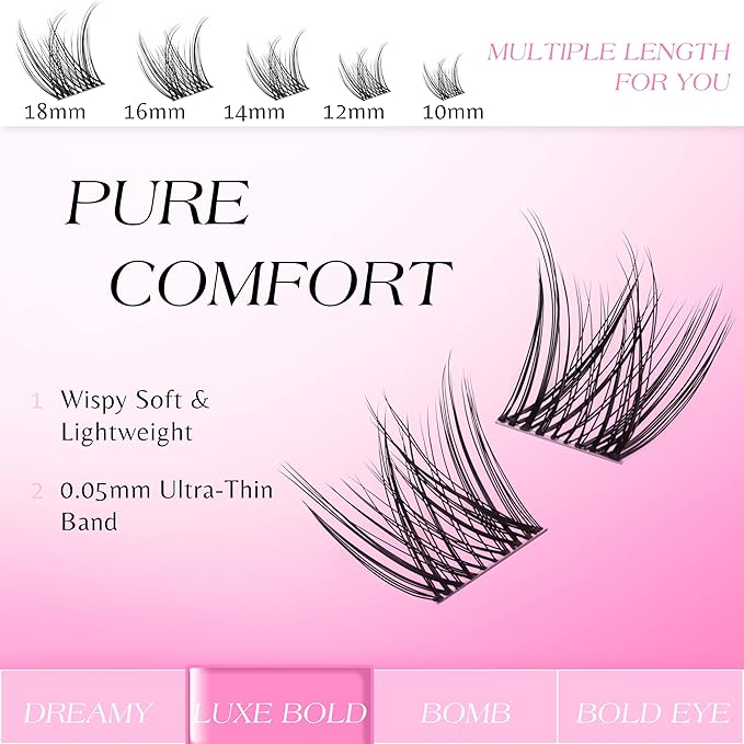 VEYESBEAUTY Lash Clusters Individual Eyelash Extensions Thin & Invisible Band DIY False Eyelashes for Self-application Newbie's Five-Second Series Wispy Lash Tray, LuxeBold 14mm Single Length-Velvo Beauty