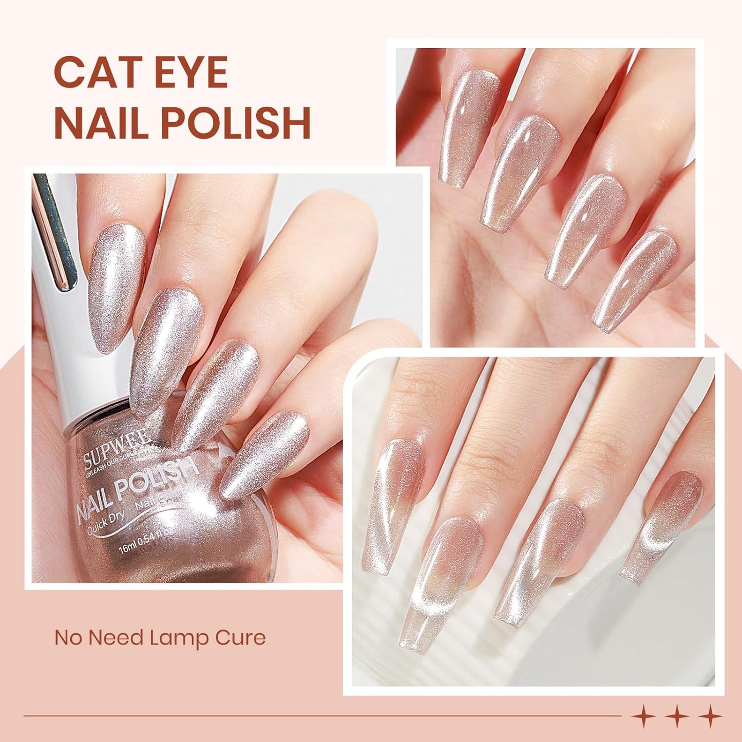 Nude Cat Eye Nail Polish Non Gel with Magnet Quick Dry Magnetic Nail Polish for Fingernail Air Drying Fast Lacquer Manicure Gift For Women Girls 16ml, 0.54fl oz-Velvo Beauty