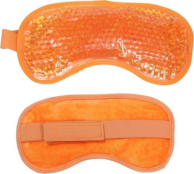 HOT +Cold Aqua Pearls Plush Eye Mask with Soft Plush Backing and Fully Adjustable Strap, Bonus Mini Round pad-2PACKS(Orange, Eye Mask+ Mini Round Pad)-Velvo Beauty