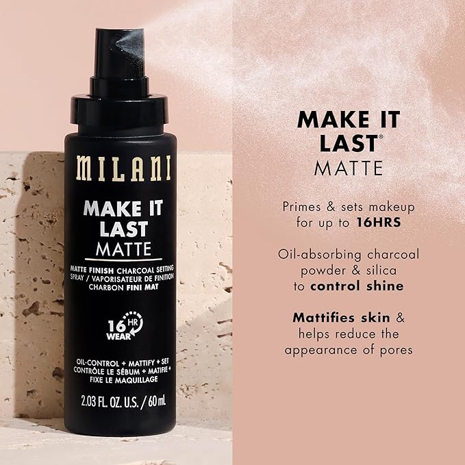 Milani Make it Last Matte - Matte Finish Charcoal Setting Spray- Cruelty-Free Makeup Primer and Setting Spray for Oily Skin - Long Lasting Finishing Spray (2.03 Fl. Oz.)-Velvo Beauty