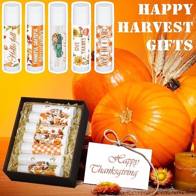Dunzy 100 Pack Hello Fall Thanksgiving Party Gifts Bulk Lip Balms Favors Employee Appreciation Gifts Thank You Gifts Team Inspirational Gifts for Women Men Coworkers Satff Teachers(Thanksgiving)-Velvo Beauty