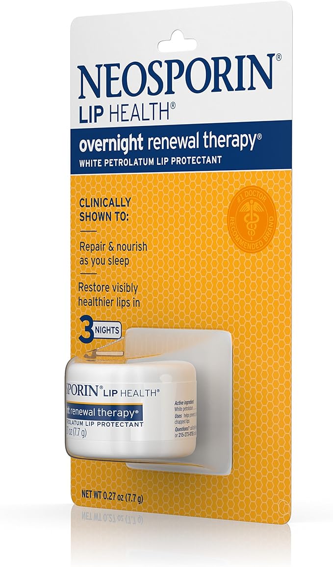 Neosporin Lip Health Overnight Healthy Lips Renewal Therapy Petrolatum Lip Protectant, 0.27oz. (Pack of 2)-Velvo Beauty