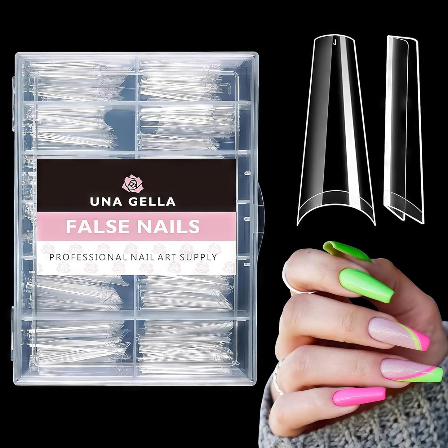 UNA GELLA Gel Nail Tips Coffin - Long Coffin Ballerina Nails Tips Half Cover Ballerina Acrylic Fake Nails 216PCS Falese Nail Tips for Nail Extension 12 Sizes Home DIY Salon-Velvo Beauty