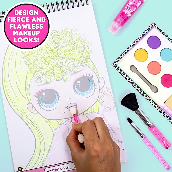 Horizon Group USA LOL OMG Make Up Artist Studio, DIY Craft Kit, Design with Brushes, Crayons & Stickers.Use Stencils to Color in Make-Up.Nail Polish, Decals & Surprise Blind Bags Included-Velvo Beauty