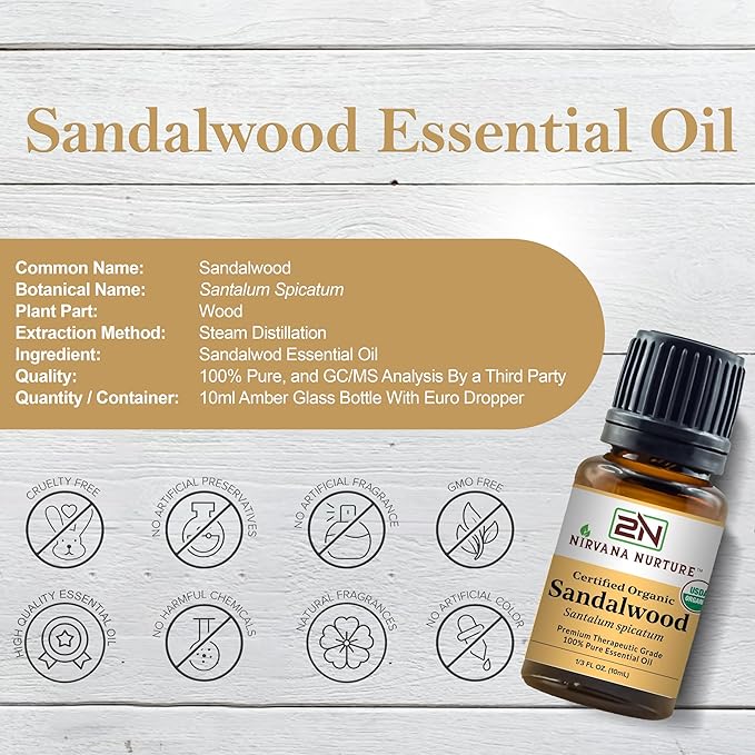 Sandalwood Essential Oil USDA Certified Organic 100% Pure Premium Therapeutic Grade, Undiluted - Aromatherapy Diffuser for Calm and Relaxation, Skin Care, Hair Care-Velvo Beauty