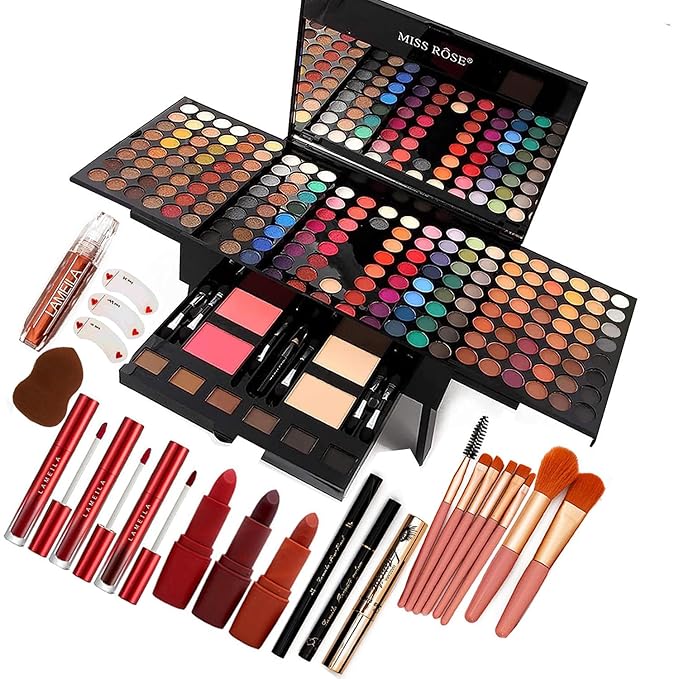190 Colors Makeup Pallet,Professional Makeup Kit for Women Full Kit,All in One Makeup Sets for Women&Beginner,include Eyeshadow,Lipstick,Compact Powder,Eyeliner,Concealer(004-Black)-Velvo Beauty