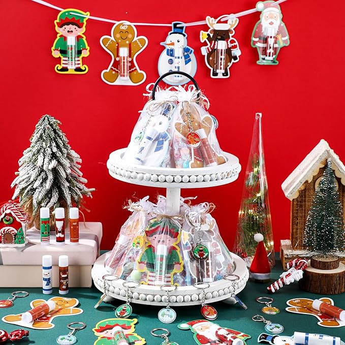 Henoyso 150 Pcs Christmas Favors 5 Styles Lip Balm Bulk Moisturizing Lip Balms Acrylic Keychains with Organza Bags for Xmas Holiday Treat Gifts Women Christmas Stocking Stuffers Party Supplies-Velvo Beauty