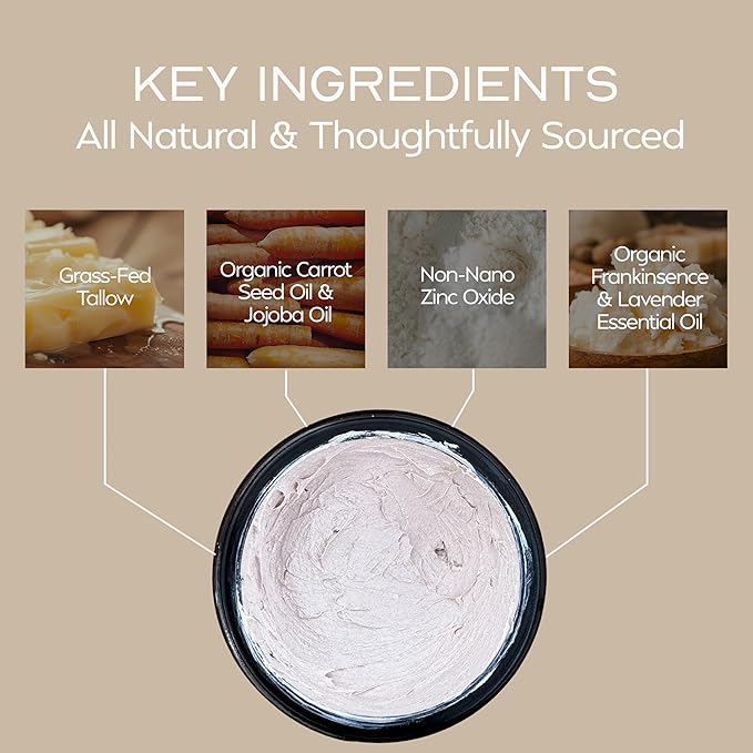 Everyday Tallow Mineral Sunscreen ~ SPF 30 | 100% Grass-Fed & Organic | Face & Body | Naturally Scented with Frankincense & Lavender Oil | Zinc Oxide | Water Resistant (2oz)-Velvo Beauty