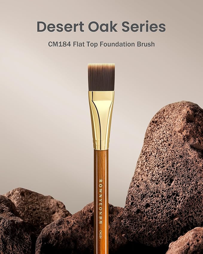 Desert Oak Series Flat Top Foundation Brush - 20mm Ultra-Thin Nylon Bristles for Streak-Free Liquid Foundation, Smooth Buffing & Full Coverage, Bubinga Handle & Brass Ferrule (CM 184)-Velvo Beauty
