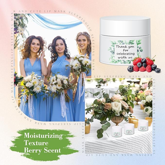 12 Pcs Thank You Lip Sleeping Mask Bulk Bridal Shower Gifts for Guests Thank You for Celebrating with Us Lip Mask Moisturize Nourish for Wedding Bridal Shower Favor Christmas Gift(Eucalyptus)-Velvo Beauty