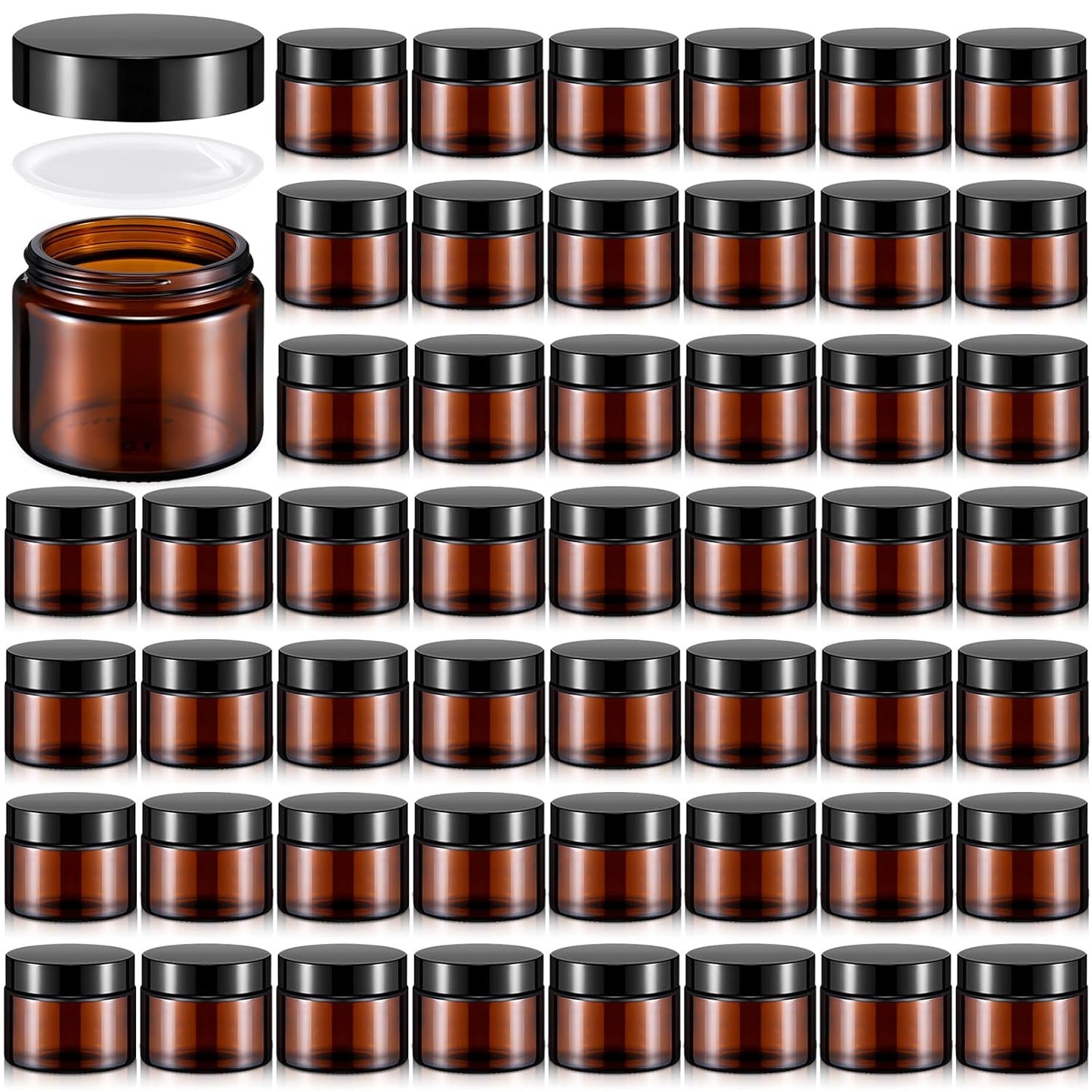 Domensi 48 Pcs 2 oz Glass Jars with Lids Travel Size Round Leakproof Empty Cosmetic Jars with Inner Liners Lid for Storing Makeup Lotions Face Cream Ointments Candle DIY Making (Amber)-Velvo Beauty