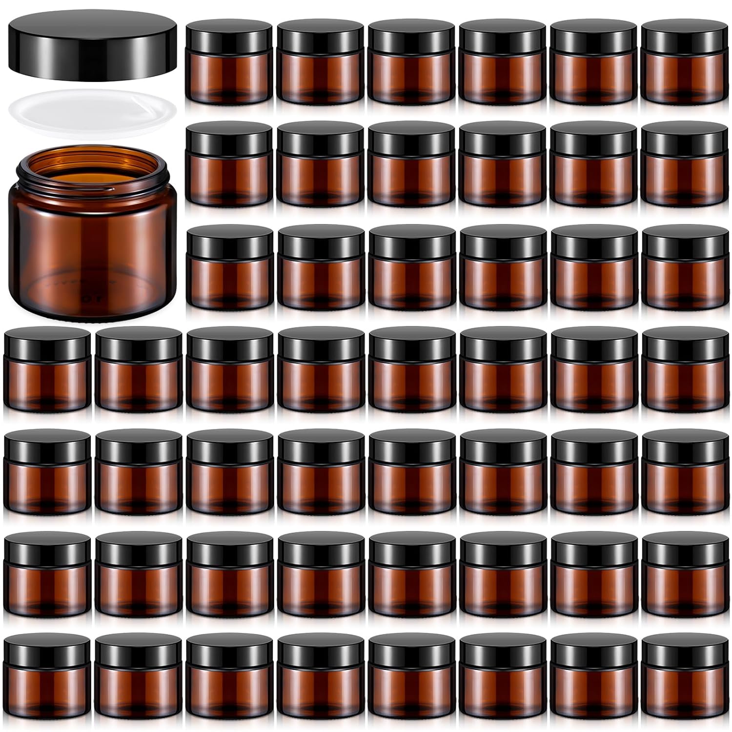 Domensi 48 Pcs 2 oz Glass Jars with Lids Travel Size Round Leakproof Empty Cosmetic Jars with Inner Liners Lid for Storing Makeup Lotions Face Cream Ointments Candle DIY Making (Amber)-Velvo Beauty