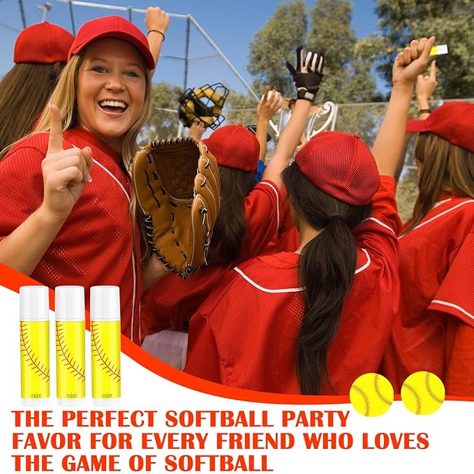 24 Pcs Softball Lip Balm Softball Team Gifts Softball Party Favors Softball Lip Balm Gift for Softball Team Softball Party Guest Supplies-Velvo Beauty