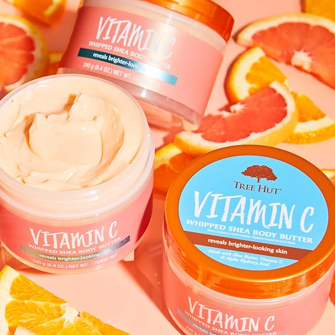 Tree Hut Vitamin C Whipped Shea Body Butter, 8.4oz, Lightweight, Long-lasting, Hydrating Moisturizer with Natural Shea Butter for Nourishing Essential Body Care-Velvo Beauty