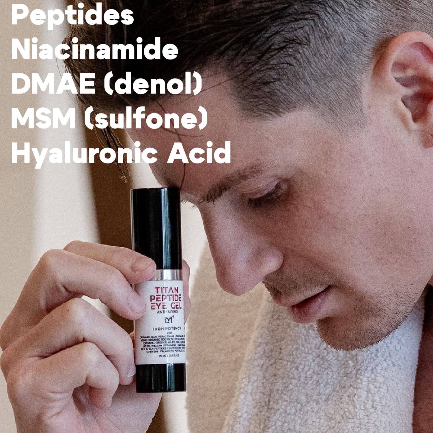 Titan Peptide Cooling Eye Gel – Mens Eye Cream – Anti-Aging Bags & Dark Circle – Eye Bags Treatment for Men – High Potency – Puffy Eyes Treatment for Men – Peptides, HA, DMAE, MSM – Unscented-Velvo Beauty