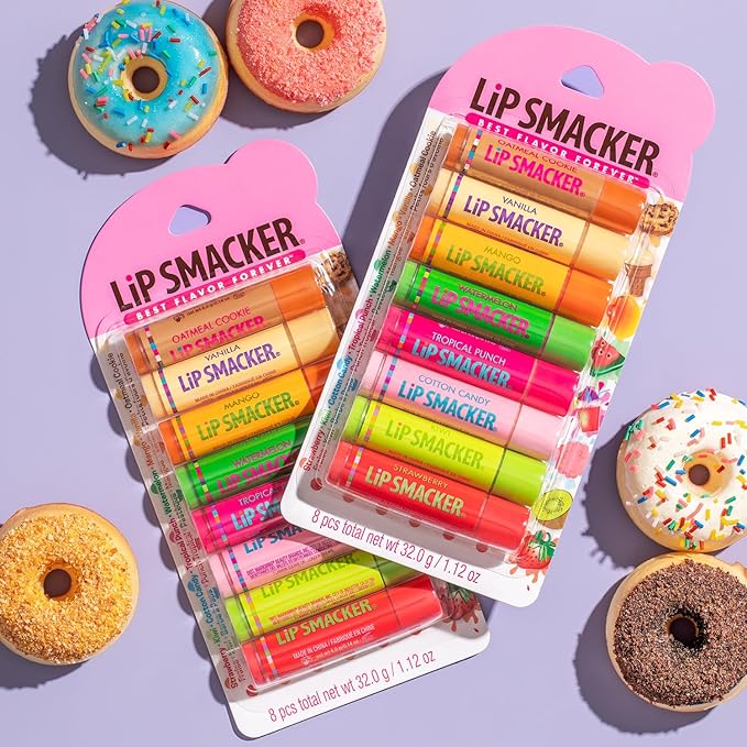 Lip Smacker Original & Best Holiday Flavored Lip Balm Party Pack, Oatmeal Cookie, Vanilla, Mango, Watermelon, Tropical Punch, Cotton Candy, Kiwi, Strawberry, Clear-Velvo Beauty