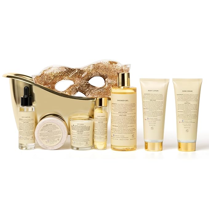 Mothers Day Gifts, Spa Basket for Women, Vanilla Bath & Body Set, Christmas & Birthday Gift, Includes Shower Gel, Body Lotion, Hand Cream, Body Scrub, Message Oil, Candle, Eye Mask, Confetti-Velvo Beauty