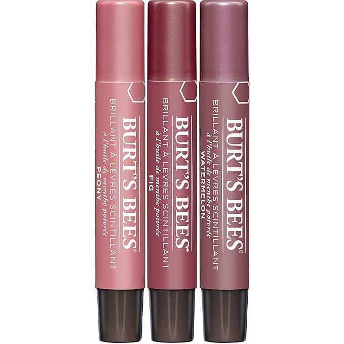 Burt's Bees Lip Balm Spring Gifts, 3 Nourishing Lip Care Shimmers for All Day Glow, Kissable Color Spring Gift Set -Peony, Fig & Rhubarb (Packaging May Vary)-Velvo Beauty