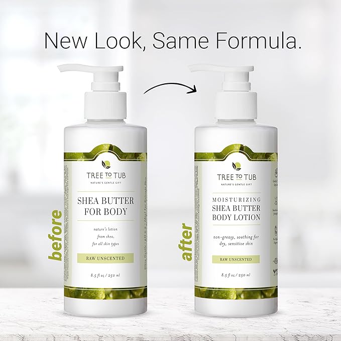 Tree to Tub Unscented Shea Butter Body Lotion for Dry Skin - Fragrance Free Lotion,Vegan Body Moisturizer, Good for Sensitive Skin for both Women & Men-Velvo Beauty