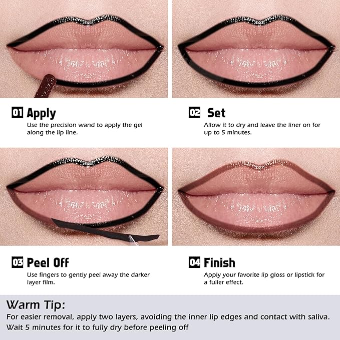 KIMUSE Peel Off Lip Liner Stain, Long Lasting Lip Tint Stain Peel Off, Waterproof, Transfer-Proof, Highly Pigmented Color Peel Off Lip Stain Liner, Matte Finish-Velvo Beauty