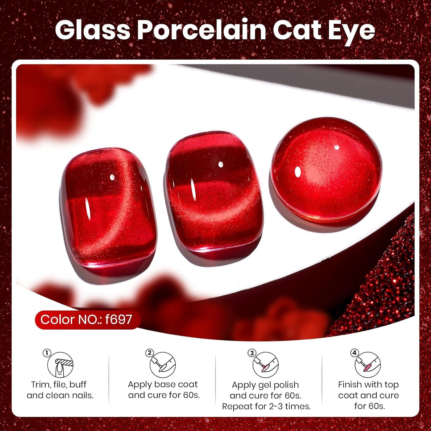 beetles Gel Polish Ruby Red Cat Eye Gel Nail Polish - 15ML Red Glitter Gel Polish Fall Nail Gel Magnetic Shimmer Effect Soak Off UV French Nail Art Design Salon DIY Manicure Gifts for Wome-Velvo Beauty