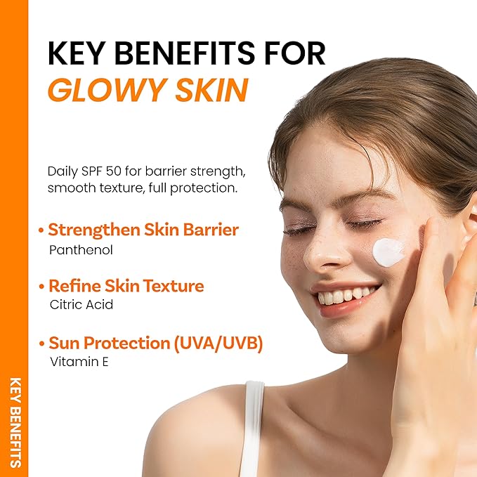 ONGREDIENTS Skin Barrier Moisture Sunscreen Broad Spectrum SPF 50, Glowy Finish, Non-Sticky, No White Cast, Hydrating, Moisturizing, Airy Texture, Korean Skin Care, All Skin Types (1.7 fl. Oz)-Velvo Beauty