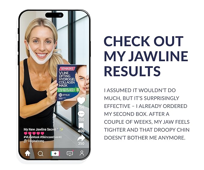 Stylia V Line Lifting Collagen Face Mask - Double Chin Strap for Women - Jawline Shaper Face Lift Tape - Neck Lift Collagen Mask - Chin Strap for Sleeping - Hyaluronic Acid, Aloe Vera, Cica 2PC-Velvo Beauty