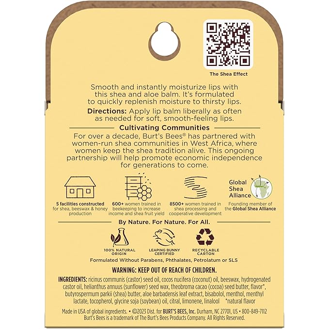 Burt's Bees Lip Balm Mothers Day Gifts for Mom - Shea and Aloe Lip Moisturizer With Responsibly Sourced Beeswax, Tint-Free, Natural Origin Conditioning Lip Treatment, 4 Tubes, 0.15 oz.-Velvo Beauty