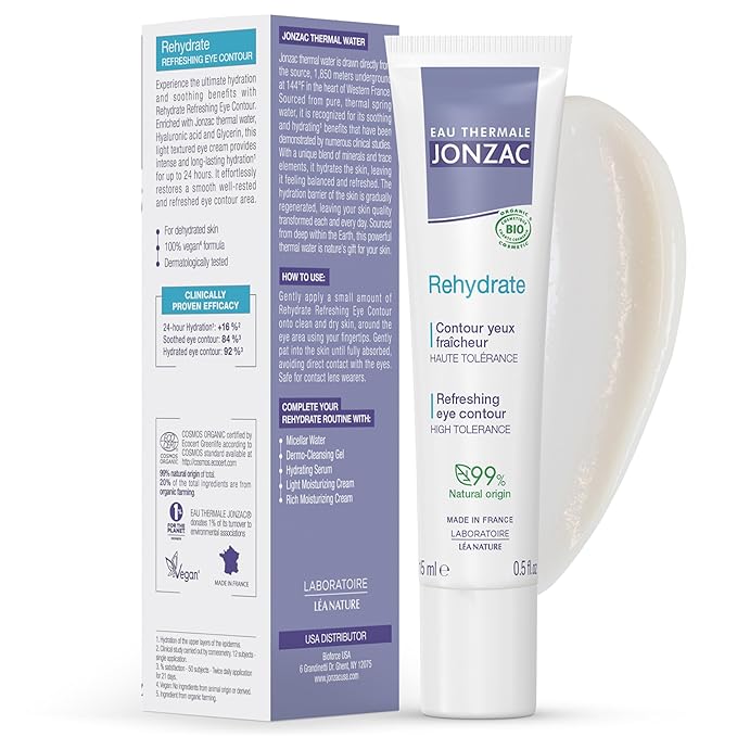 Rehydrate Organic Refreshing Eye Contour Cream - Soothing Hydration with Hyaluronic Acid For Dark Circles -For Sensitive Skin 0.5 Fl Oz-Velvo Beauty