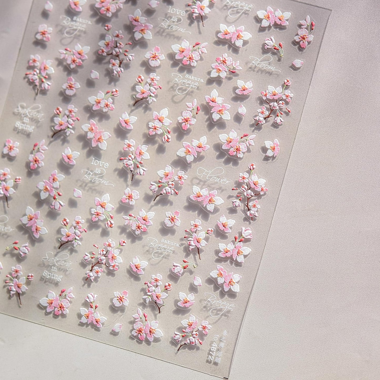 Cherry Blossoms Nail Art Stickers Pink White Flowers Nail Decals for Acrylic Nails 5D Embossed Self-Adhesive Flower Designs Nail Sticker Spring Summer Cute Floral Nail Decal for Women DIY Nail Decor-Velvo Beauty