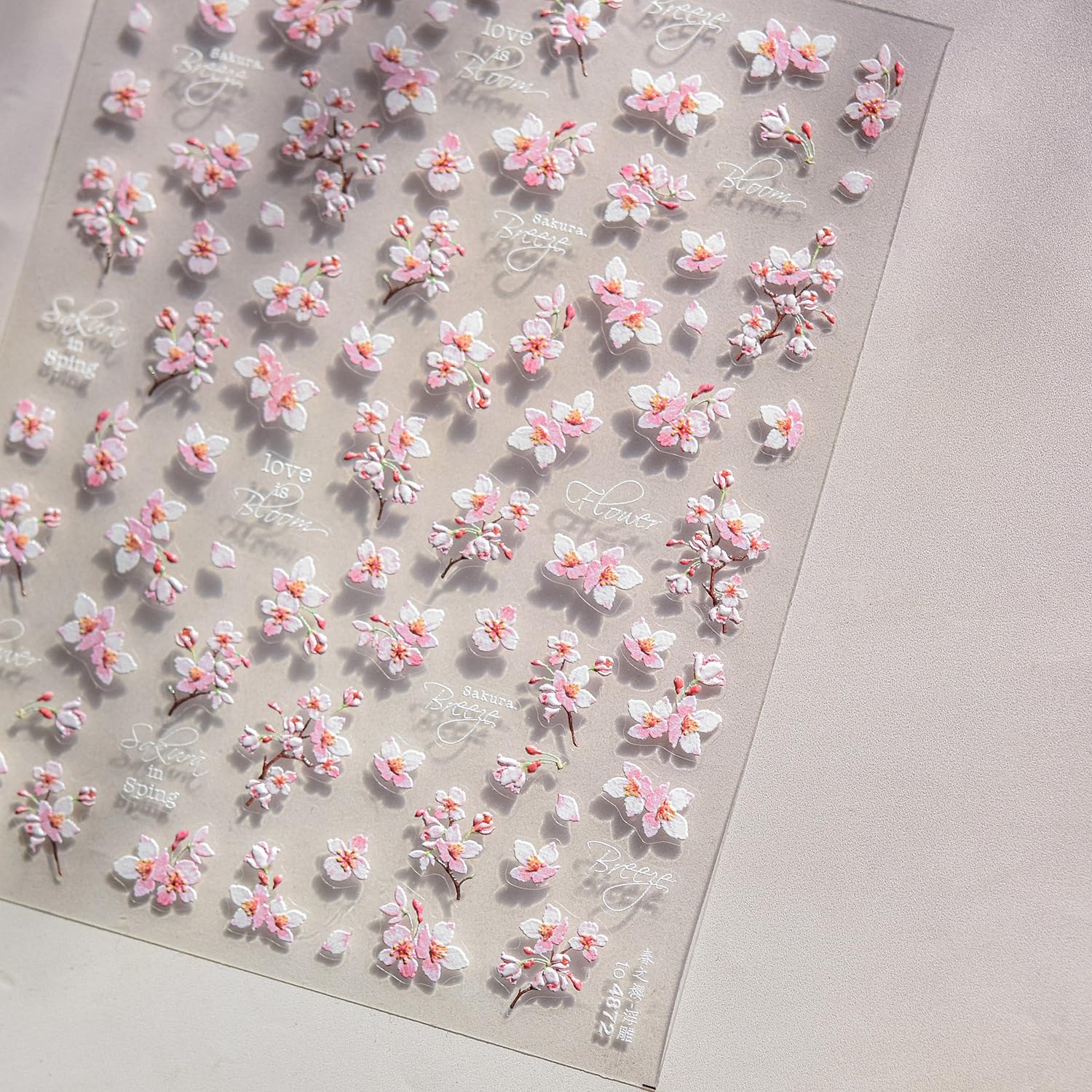 Cherry Blossoms Nail Art Stickers Pink White Flowers Nail Decals for Acrylic Nails 5D Embossed Self-Adhesive Flower Designs Nail Sticker Spring Summer Cute Floral Nail Decal for Women DIY Nail Decor-Velvo Beauty