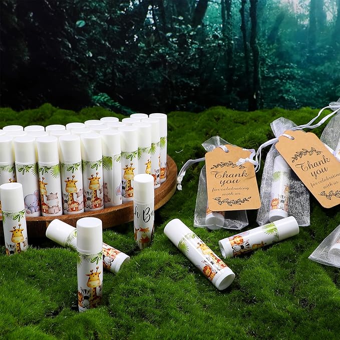 Fumete 50 Pack Jungle Animal Baby Shower Party Gifts Favors Bulk Lip Balms for Guests Boys Girls Neutral Gender Reveal Favors for Baby Shower Prizes Souvenirs Bags Stuffer Classroom Prizes-Velvo Beauty