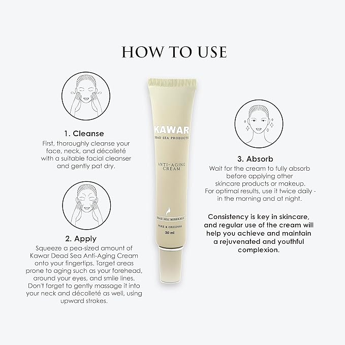 KAWAR Dead Sea Anti-Aging Face & Neck Cream | Hyaluronic Acid, Collagen, Niacinamide | Anti-Wrinkle Moisturizer for Women & Men, 1 oz-Velvo Beauty