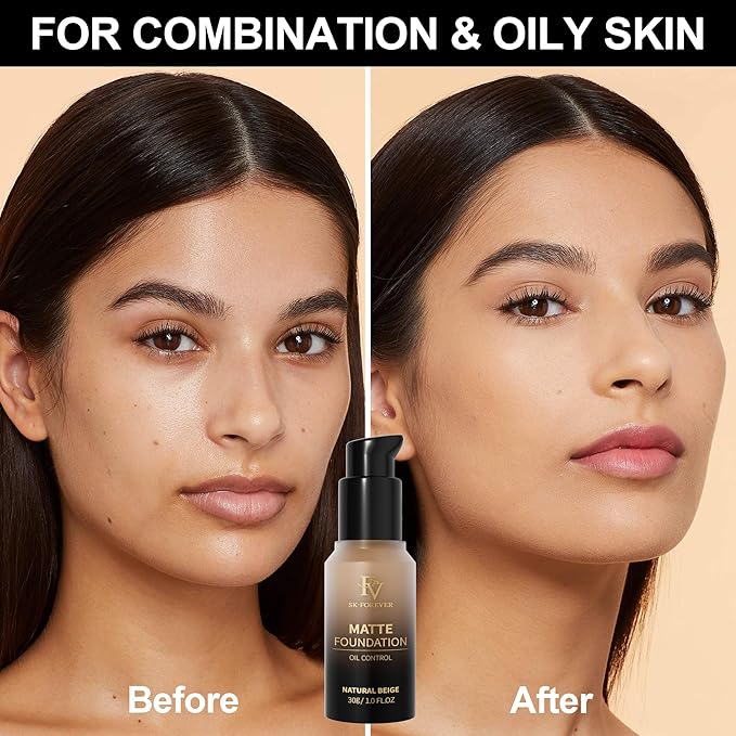 FV Full Coverage Liquid Foundation, Lightweight & Concealing, Long Lasting Matte Foundation Makeup with Flawless Finish, Oil Control Waterproof Foundation for Oily Skin (Natural Beige Matte)-Velvo Beauty