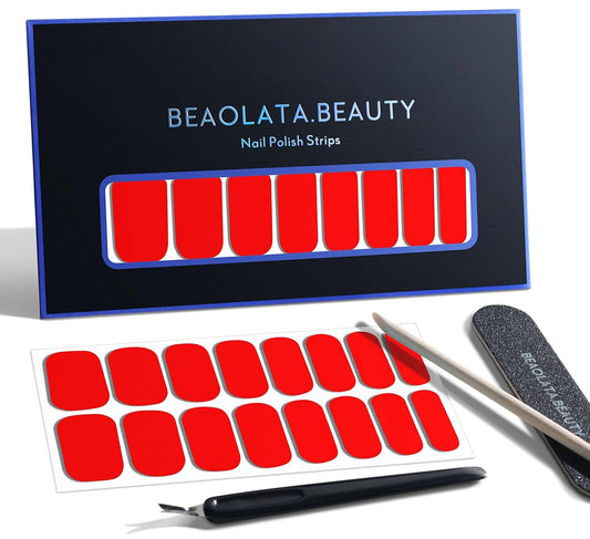 Nail Polish Strips, 32PCS Salon Quality Wraps, Long Lasting Gel Nail Stickers for Women Easy Apply& Remove (Passion Love red)-Velvo Beauty