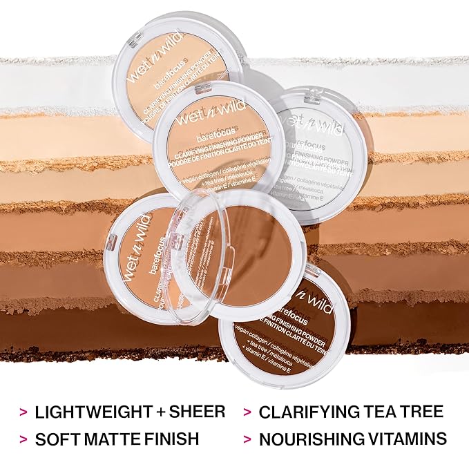 wet n wild Photo Focus Dewy Liquid Foundation Makeup Soft Beige & Bare Focus Clarifying Finishing Powder Light-Medium-Velvo Beauty