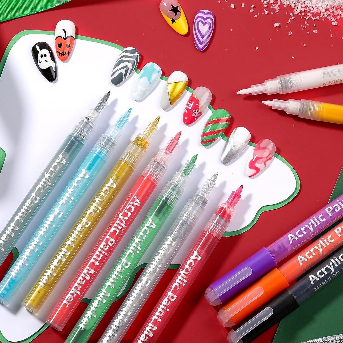 Born Pretty 12 Colors Nail Art Pens Set, Halloween Black White Orange Purple Colors 3D Acrylic Nail Polish Pens Quick Dry Nail Markers for Halloween Drawing Painting Dotting Pen DIY Manicure Tools-Velvo Beauty