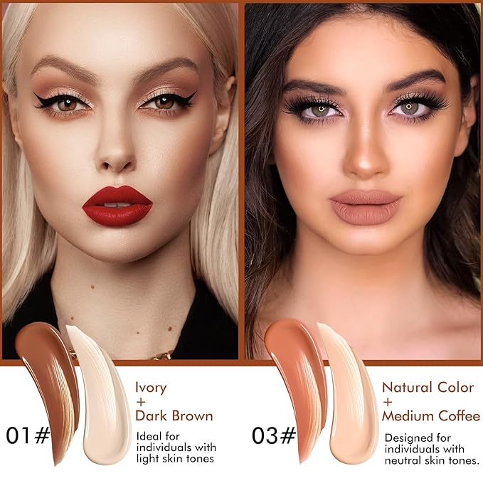 4 Colors Cream Contour, Stick Palette, Contouring Concealer, Stick Primer, Face Makeup Kit for Beginners, Cream Concealer and Highlight Stick(#1+3)-Velvo Beauty