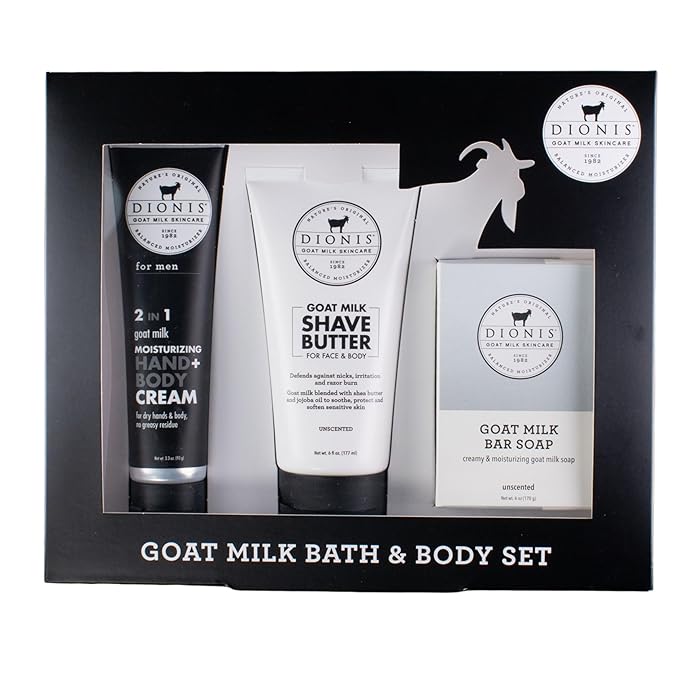 Dionis Goat Milk Skincare Men's Unscented Bath & Body 3pc Gift Set - Blended Shea Butter & Jojoba Oil Shave Butter For Sensitive Skin, Unscented Hydrating Moisturizer & Nourishing Bar Soap For Men-Velvo Beauty