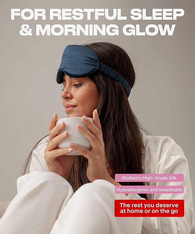 SUNDAYSILKS™ 3D Contoured Silk Sleep Mask | Padded Silk Eye Mask with Eye Cups for Lash Extensions | Blackout, Organic for Women & Men, Perfect for Travel, Slip-Free Deep Sleeping, Antifaz para Dormir-Velvo Beauty