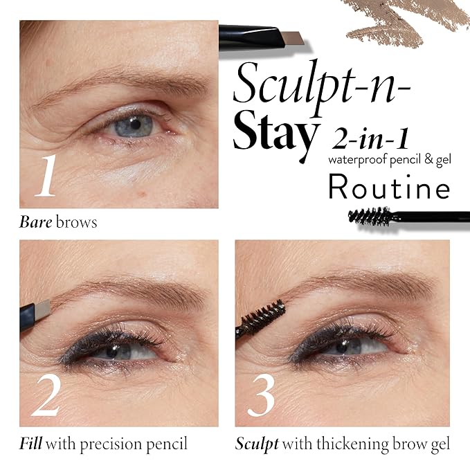 LAURA GELLER NEW YORK Sculpt-n-Stay Waterproof Brow Pencil & Gel- Dark Brown-Velvo Beauty