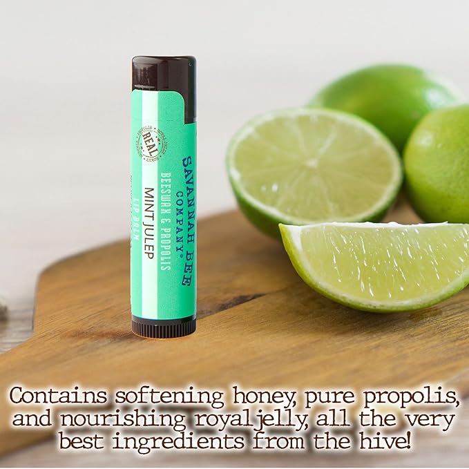 Savannah Bee Mint Julep Lip Balm 0.15 oz - Invigorating Mint Flavor - Natural Ingredients for Supple, Soft Lips - Convenient Hanger Design-Velvo Beauty