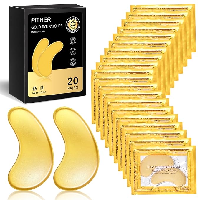 Under Eye Patches, Gold Eye Patches for Puffy Eyes and Dark Circles 24k Gold Under Eye Mask for Wrinkles Eye Bags for Women and Men Collagen Skincare Treatment (20pcs)-Velvo Beauty