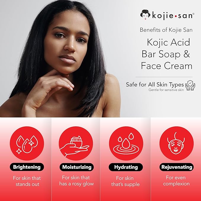 Kojie San Skincare Bundle - Facial Brightening Set with 2 Bars of Kojic Acid Soap, Face Cream & Exfoliating Face Brush-Velvo Beauty