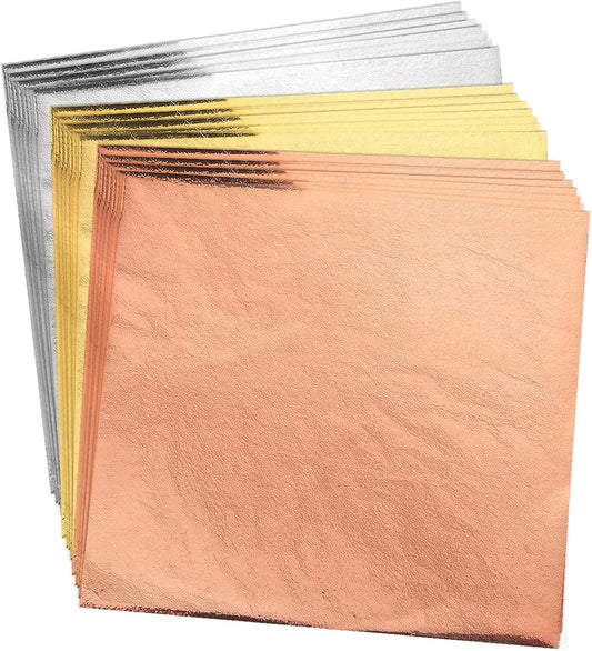 200pcs BUBIMON Imitation Rose Silver Gold Leaf Sheets Gold Foils Sheets Nail Foil for Paint, Resin, Nails, Jewelry, Slime, Arts, Gilding Crafting, Decoration, Sculpture, Furniture-Velvo Beauty