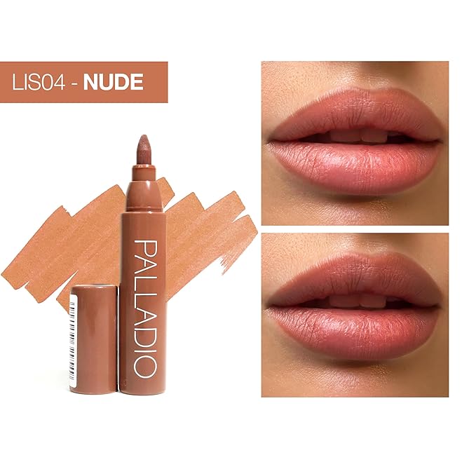 Palladio Lip Stain, Hydrating and Waterproof Formula, Matte Color Look, Longlasting All Day Wear Lip Color, Smudge Proof Natural Finish, Precise Chisel Tip Marker, Nude-Velvo Beauty