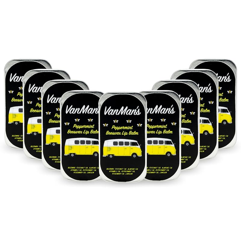 Vanman’s - Handmade Peppermint Beeswax Lip Balm (9 Pack) - Peppermint Lip Balm with Rosemary, Almond and Coconut Oil - Bee Balm with Vitamin E - Peppermint Balm Ideal for Dry Lips-Velvo Beauty